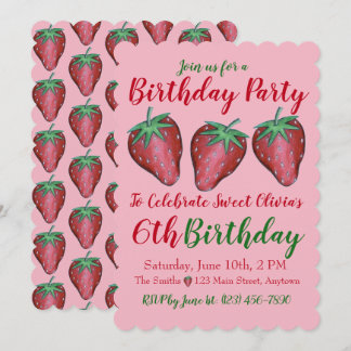 Happy Birthday Pink Red Sweet Strawberry Berries Einladung