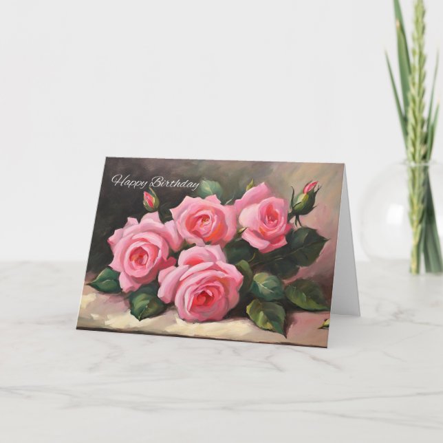 Happy Birthday Pink Roses Karte (Vorderseite)