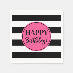Happy Birthday Pink Schwarz-weiß Stripes Napkins Serviette