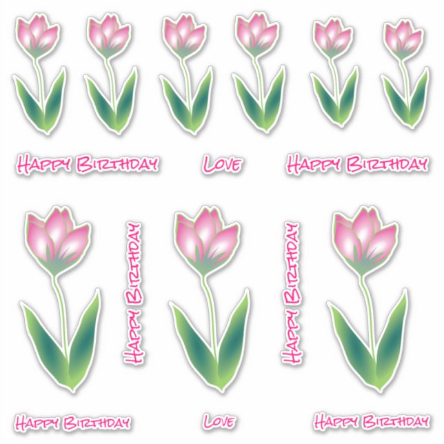 Happy Birthday Pink Tulip Bloom Stickers Aufkleber (Vorderseite)
