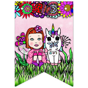 Happy Birthday Pink und Lila Einhorn Fairy Wimpelkette
