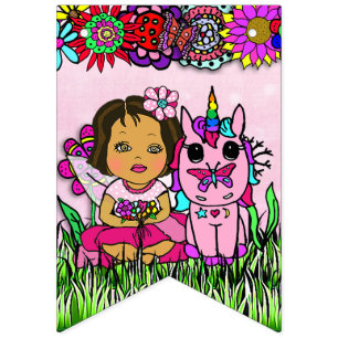 Happy Birthday Pink und Lila Einhorn Fairy Wimpelkette