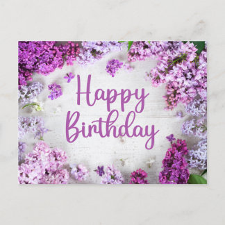 Happy Birthday Pink und Lila Lilac Blume Postkarte