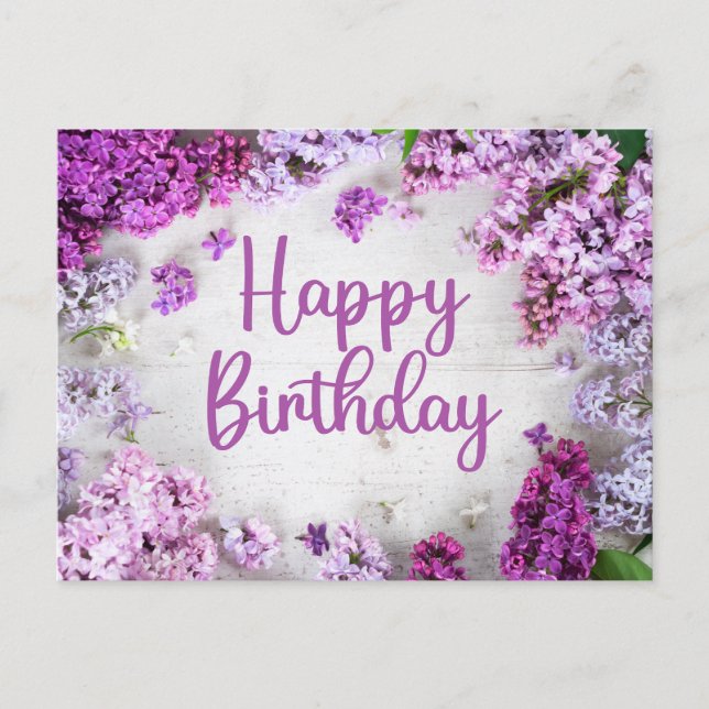 Happy Birthday Pink und Lila Lilac Blume Postkarte (Vorderseite)