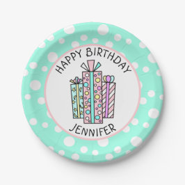 Happy Birthday Pink und Mint Green Girl's Paper Pl Pappteller