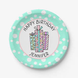 Happy Birthday Pink und Mint Green Girl's Paper Pl Pappteller
