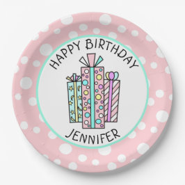Happy Birthday Pink und Mint Green Girl's Pappteller