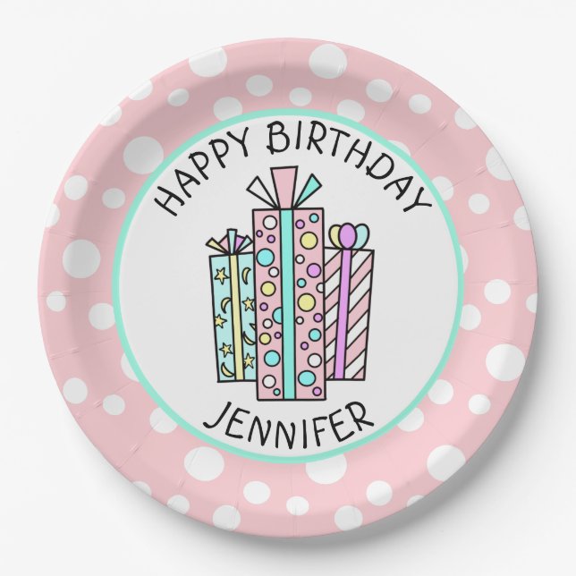 Happy Birthday Pink und Mint Green Girl's Pappteller (Vorderseite)