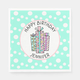 Happy Birthday Pink und Mint Green Girl's Serviette