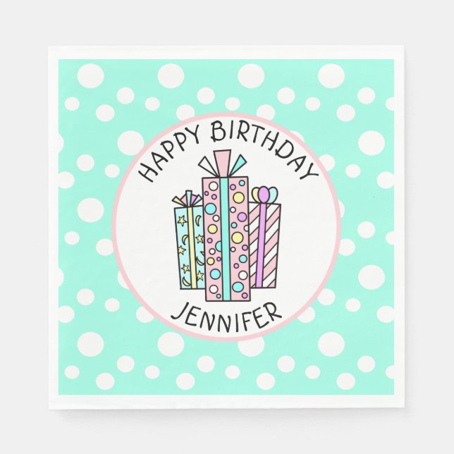 Happy Birthday Pink und Mint Green Girl's Serviette (Vorderseite)