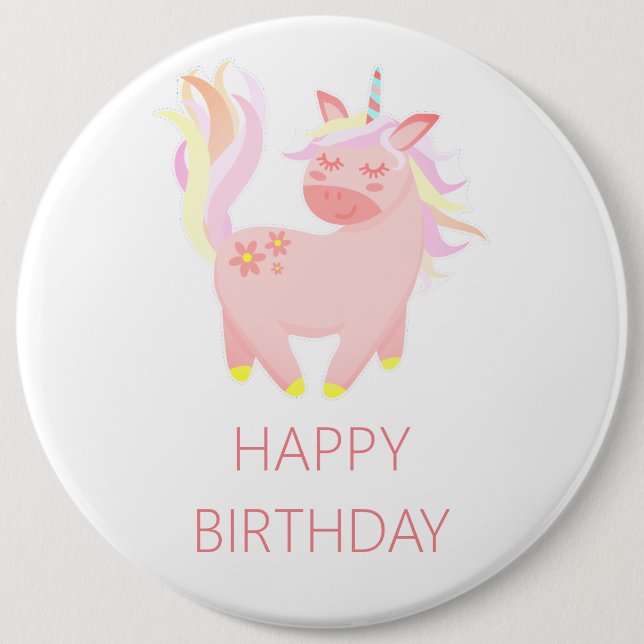 Happy Birthday Pink Unicorn Button (Vorderseite)