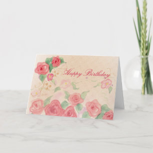 Happy Birthday Pink Viktorianische Rose Wasserfarb Karte