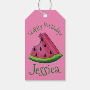 Happy Birthday Pink Watermelon Slice Frucht Picnic Geschenkanhänger