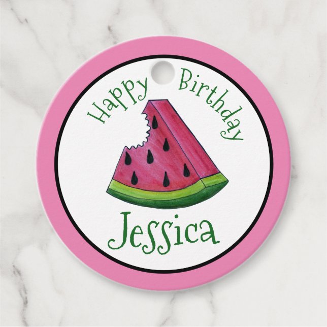 Happy Birthday Pink Watermelon Slice Frucht Picnic Geschenkanhänger (Vorderseite)
