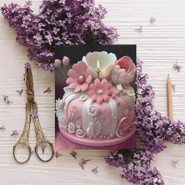 Happy Birthday Pink White Elegante Cake