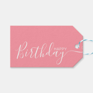 Happy Birthday Pink White Modern Geschenkanhänger