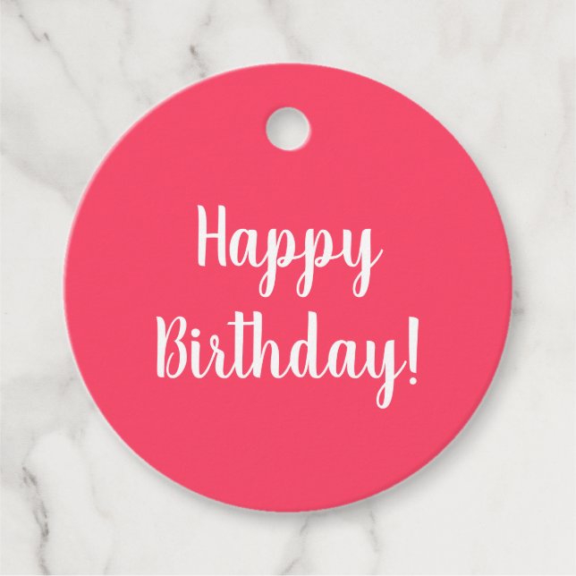 Happy Birthday Pink White Typografy Gift Geschenkanhänger (Vorderseite)