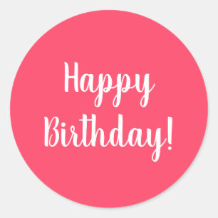 Happy Birthday Pink White Typografy Runder Aufkleber