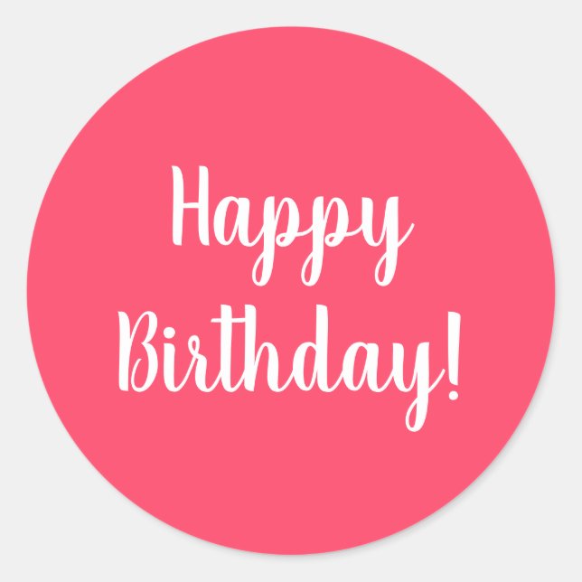 Happy Birthday Pink White Typografy Runder Aufkleber (Vorderseite)