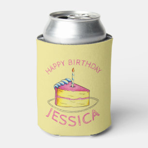 Happy Birthday Pink Yellow Birthday Cake Gefallen Dosenkühler