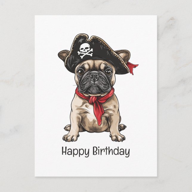 Happy Birthday Pirate French Bulldog Postkarte (Vorderseite)