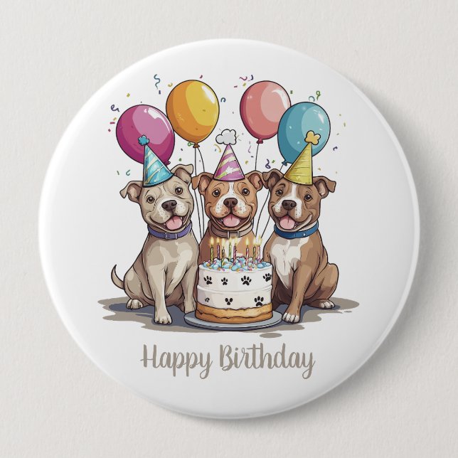 Happy Birthday Pit Bull Hunde Button (Vorderseite)