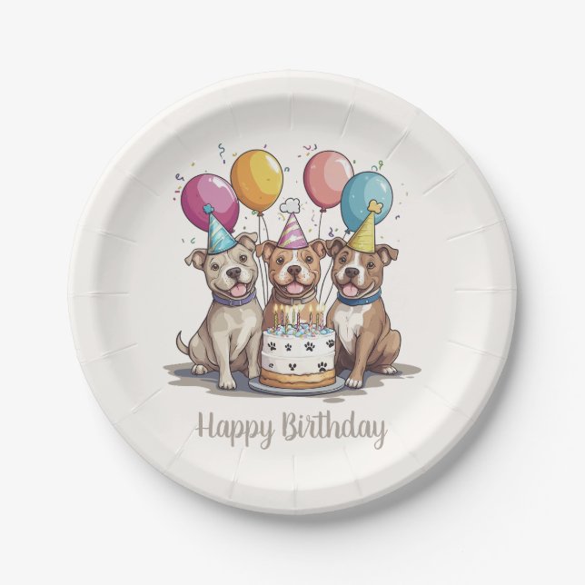 Happy Birthday Pit Bull Hunde Pappteller (Vorderseite)