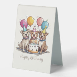 Happy Birthday Pit Bull Hunde Tischaufsteller