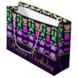 Happy Birthday Plum Lila Gemusterte Geschenktasche Große Geschenktüte