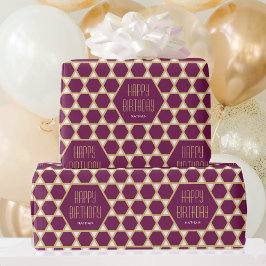Happy Birthday Plum Star Pattern Personalisiert Geschenkpapier