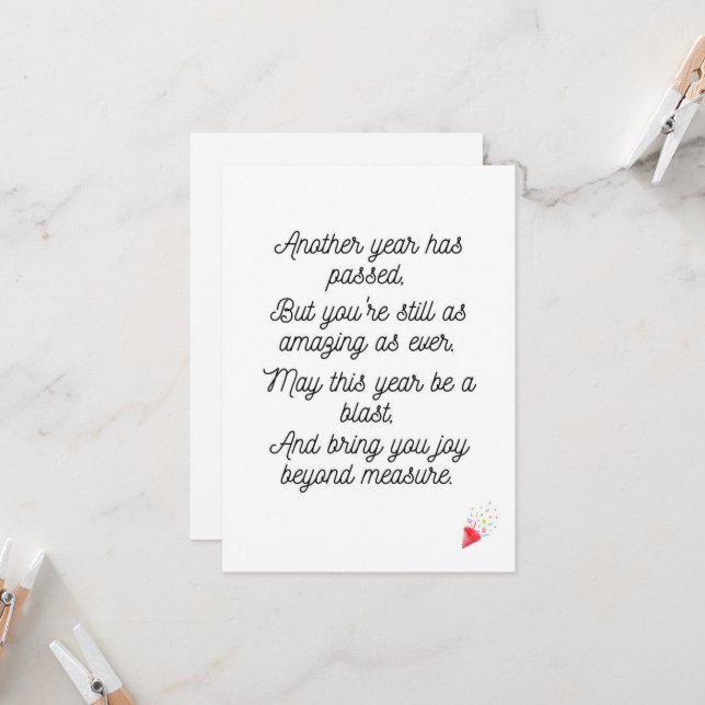 Happy Birthday Poem Card Karte (Vorderseite/Rückseite Beispiel)