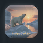 Happy Birthday Polar Bear Pappteller<br><div class="desc">Die Teller der Geburtstagszeitung sind mit einem gut aussehenden Eisbären vor atmosphärischem Hintergrund versehen. Der Text kann geändert oder entfernt werden.</div>
