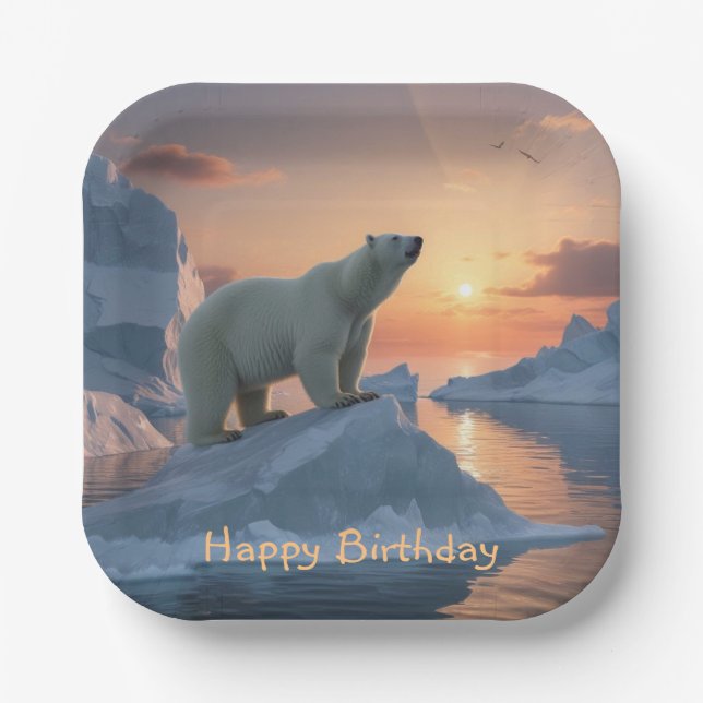 Happy Birthday Polar Bear Pappteller (Vorderseite)