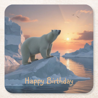 Happy Birthday Polar Bear Rechteckiger Pappuntersetzer