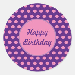 Happy Birthday Polka Dot Round Stickers (Lila)