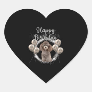 Happy Birthday Poodle Herz-Aufkleber