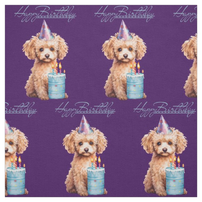 Happy Birthday Poodle mit Party Hat & Bday Cake Stoff (Muster)