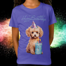 Happy Birthday Poodle mit Party Hat & Bday Cake