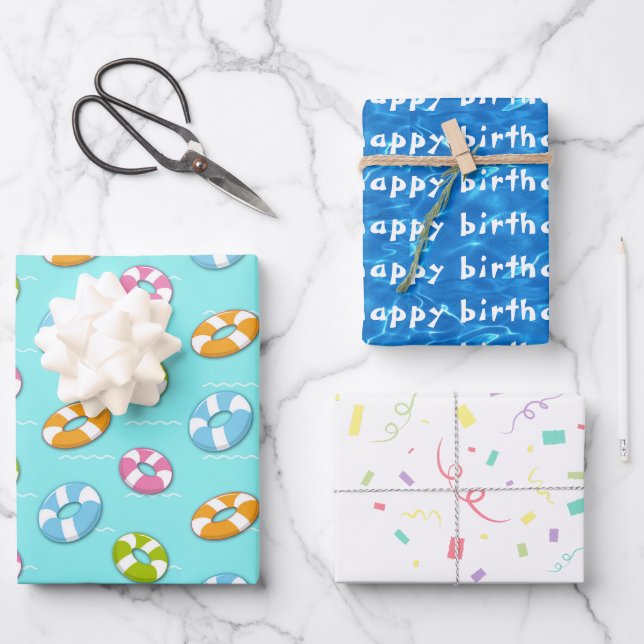 Happy Birthday Pool Party Geschenkpapier Set (Vorderseite)