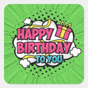 Happy Birthday Pop Art Quadratischer Aufkleber