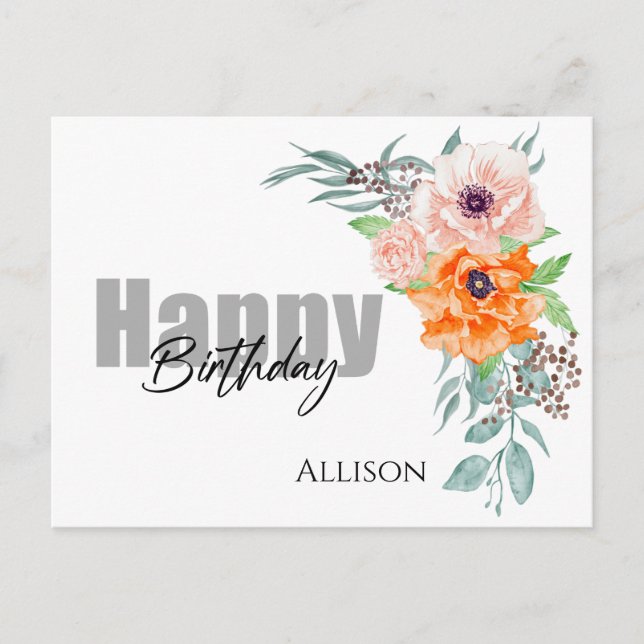 Happy Birthday Poppy Blume Wasserfarbe Postkarte (Vorderseite)