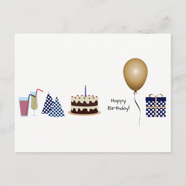 Happy Birthday Postcard - in marineblau Postkarte (Vorderseite)