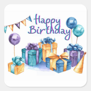 Happy Birthday Postcard Quadratischer Aufkleber