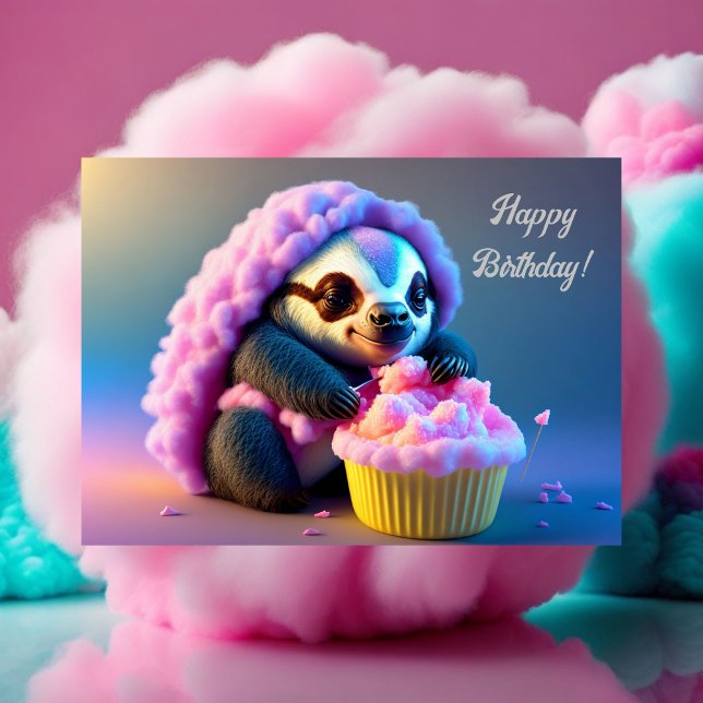Happy Birthday Postcard, Sloth in Baumwollbonbons Postkarte (Von Creator hochgeladen)