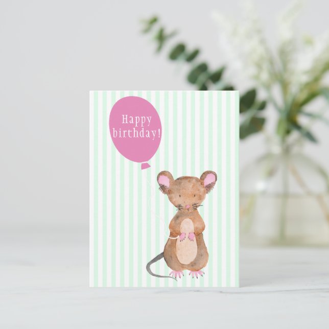 Happy Birthday | Postkarte für Niedliche Holzmouse (Stehend Vorderseite)
