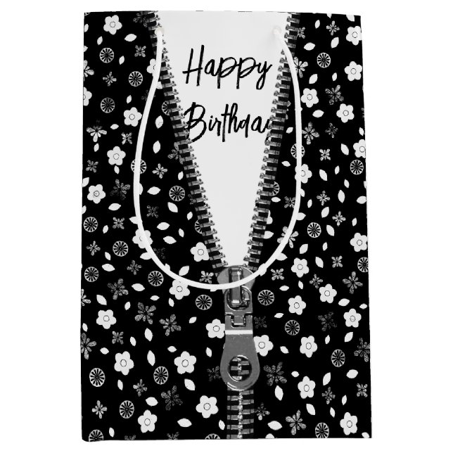 Happy Birthday Posy Print mit Zipper Mittlere Geschenktüte (Vorderseite)