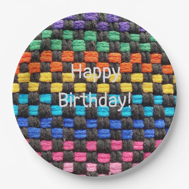 Happy Birthday Potholder Karo Pattern Pappteller (Vorderseite)
