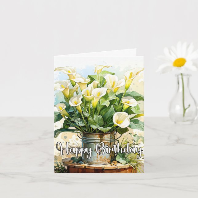 Happy Birthday Potted Blooming Calla Lilies Karte (Kleine Pflanze)