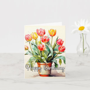 Happy Birthday Potted Blooming Tulip Blume Karte