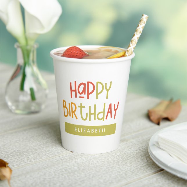 Happy Birthday Preppy Playful Fun Einfache Begrüßu Pappbecher (In Situ)